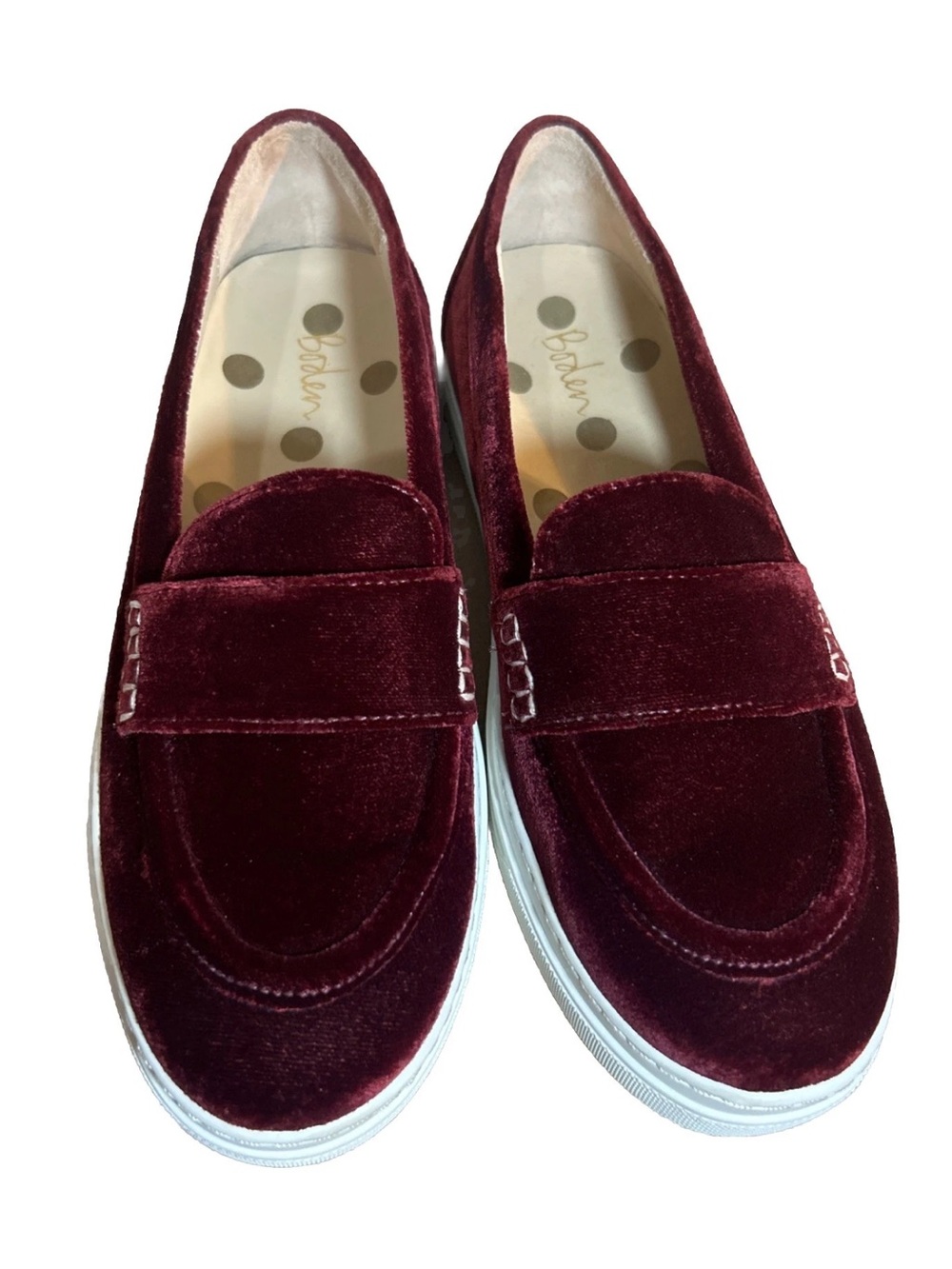 Boden Women’s Burgundy Velvet Slip-On Loafers Size 38 US 7 Preppy Causal Career